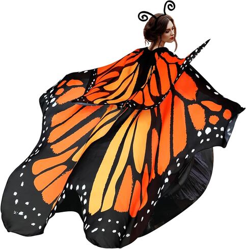 Suhine 2 Pcs Halloween Butterfly Wings Butterfly Shawl Double Layer Butterfly Costume with Headband for Women Girl in Saudi Arabia