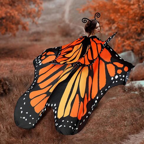Suhine 2 Pcs Halloween Butterfly Wings Butterfly Shawl Double Layer Butterfly Costume with Headband for Women Girl in Saudi Arabia