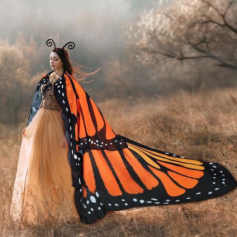 Suhine 2 Pcs Halloween Butterfly Wings Butterfly Shawl Double Layer Butterfly Costume with Headband for Women Girl in Saudi Arabia