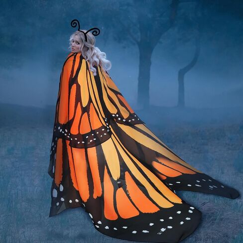 Suhine 2 Pcs Halloween Butterfly Wings Butterfly Shawl Double Layer Butterfly Costume with Headband for Women Girl in Saudi Arabia