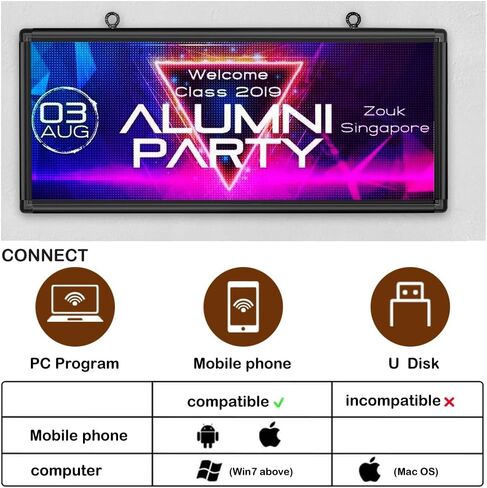 لوحة إعلانات LED خارجية عالية السطوع P6 بالألوان الكاملة WiFi + USB قابلة للبرمجة 40 بوصة × 18 بوصة علامة LED رقمية تدعم صورة الفيديو وعرض النص للإعلان عن المتجر in Saudi Arabia