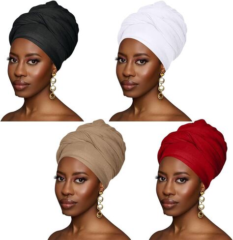 4PACKS Head Wraps for Women - Head Scarves Wrap Turban for Black Women Solid Color Jersey Headband for Braids in Saudi Arabia