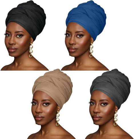 4PACKS Head Wraps for Women - Head Scarves Wrap Turban for Black Women Solid Color Jersey Headband for Braids in Saudi Arabia