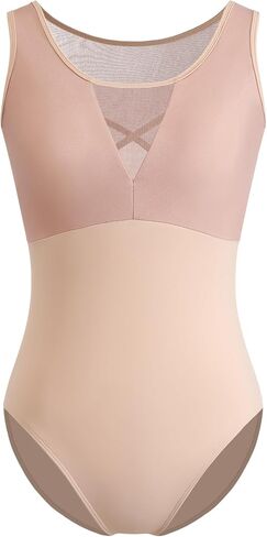 Women's Mesh Cross Hollow Back Gymnastics Tank Leotard For Ballet Dance,3S-C16 in Saudi Arabia