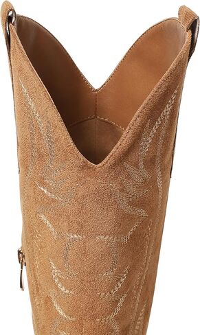 AOSPHIRAYLIAN Cowboy Boots for Women Pointed Toe Knee High Cowboy Boots Women Wide Calf Cowgirl Western Embroidery Pull On Chunky Block High Heels Boot in Saudi Arabia