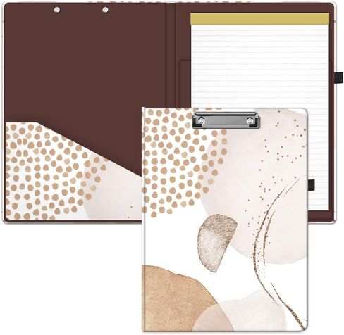 MIBITRI Clipboard Folio with Refillable Lined Notepad for Letter Size (11" x 8.5"), Hardcover File Folder with 2 Interior Storage Pockets, Nursing Clipfolio with Pen Holder, Brown Abstract in Saudi Arabia