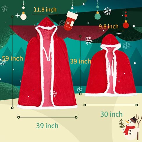 UDYR Adult Child Christmas Santa Claus Robe Hooded Cloak, Mrs Santa Claus Velvet Hooded Cape Christmas Robe in Kuwait
