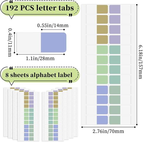 Giantree A-Z Sticky Tabs, Colored Alphabetical Tabs Sticky Index Tabs Waterproof Self-Adhesive Letter Tabs 8 Sheets Alphabetical Index Tab Small Book Tabs for Textbook Notebooks Dictionary Files(208) in Saudi Arabia
