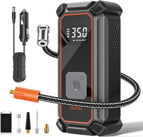 OlarHike 12V DC Corded Electric Tire Inflator Portable Air Compressor, Auto Air Pump for Car Tires, Tire Inflator with Digital Pressure Gauge, Smart Pump with LED Light in Kuwait