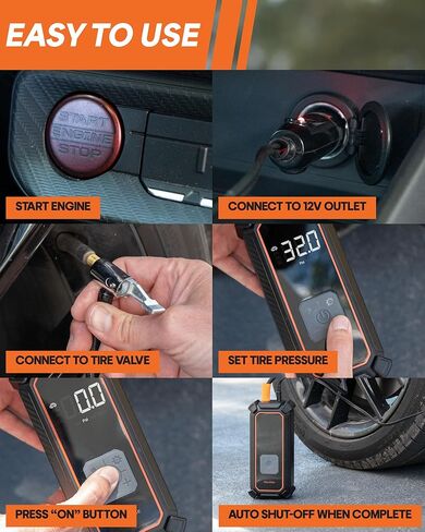 OlarHike 12V DC Corded Electric Tire Inflator Portable Air Compressor, Auto Air Pump for Car Tires, Tire Inflator with Digital Pressure Gauge, Smart Pump with LED Light in Kuwait