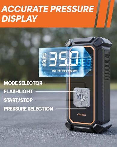 OlarHike 12V DC Corded Electric Tire Inflator Portable Air Compressor, Auto Air Pump for Car Tires, Tire Inflator with Digital Pressure Gauge, Smart Pump with LED Light in Kuwait