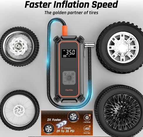 OlarHike 12V DC Corded Electric Tire Inflator Portable Air Compressor, Auto Air Pump for Car Tires, Tire Inflator with Digital Pressure Gauge, Smart Pump with LED Light in Kuwait