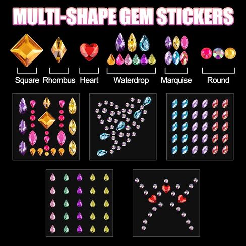 ملصقات حجر الراين 3/4/5 مم متعددة الأشكال بألوان قوس قزح وأحجار كريمة لاصقة كريستالية ذاتية اللصق، مع غراء مكياج للعيون والوجه والشعر والأظافر والحرف اليدوية والديكورات in Kuwait