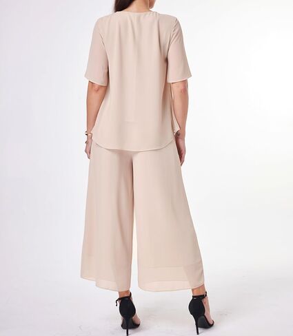Women's Chiffon Summer 2 Piece Outfits Suit Blouse Top Capri Wide Leg Dress Casual Business Pants Sets in Saudi Arabia