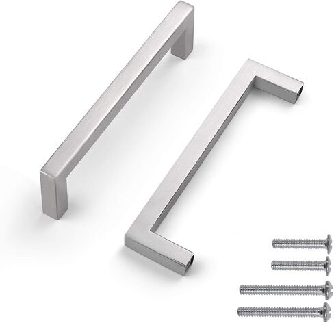 10 قطع من مقابض الخزانات المربعة من Knobonly بلمسة نهائية من النيكل الساتان مقاس 5 بوصات من الفتحة إلى الفتحة في خزائن المطبخ ومقابض الأجهزة المصنوعة من الفولاذ المقاوم للصدأ بعرض 0.4 بوصة in Kuwait