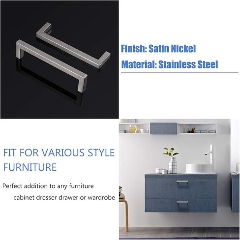 10 قطع من مقابض الخزانات المربعة من Knobonly بلمسة نهائية من النيكل الساتان مقاس 5 بوصات من الفتحة إلى الفتحة في خزائن المطبخ ومقابض الأجهزة المصنوعة من الفولاذ المقاوم للصدأ بعرض 0.4 بوصة in Kuwait