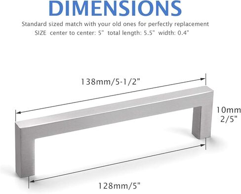 10 قطع من مقابض الخزانات المربعة من Knobonly بلمسة نهائية من النيكل الساتان مقاس 5 بوصات من الفتحة إلى الفتحة في خزائن المطبخ ومقابض الأجهزة المصنوعة من الفولاذ المقاوم للصدأ بعرض 0.4 بوصة in Kuwait