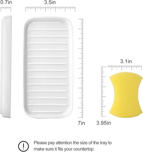 Nucookery 7" Ceramic Dish Soap Dispenser for Kitchen Sink Tray, Sponge Holder Non Slip White Vanity Tray for Bathroom in Kuwait