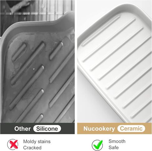 Nucookery 7" Ceramic Dish Soap Dispenser for Kitchen Sink Tray, Sponge Holder Non Slip White Vanity Tray for Bathroom in Kuwait