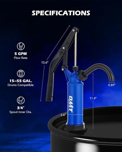 مضخة طبلة Orion Motor Tech سعة 55 جالونًا، لنقل المواد الكيميائية والمحاليل الحمضية والوقود والسوائل المائية، تناسب براميل وبراميل من 5 إلى 55 جالونًا، ومضخة برميلية رافعة الحركة، مع أنبوب شفط من 3 أقسام in Kuwait
