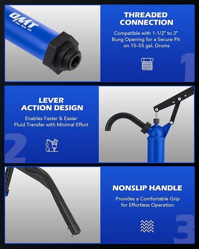 مضخة طبلة Orion Motor Tech سعة 55 جالونًا، لنقل المواد الكيميائية والمحاليل الحمضية والوقود والسوائل المائية، تناسب براميل وبراميل من 5 إلى 55 جالونًا، ومضخة برميلية رافعة الحركة، مع أنبوب شفط من 3 أقسام in Kuwait