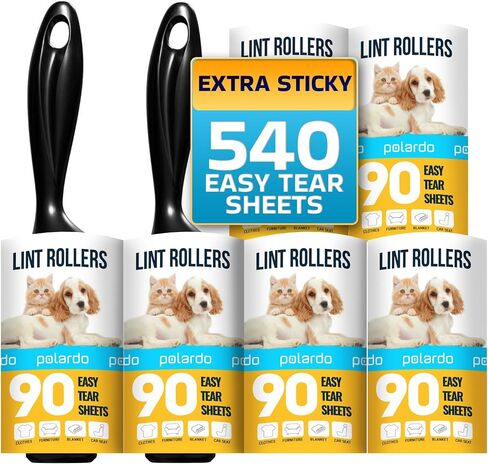 Lint Rollers 2 pcs, 540 Sticky Sheets, Extra 4 Spare Rollers/Hair Remover for Clothes, Furniture, Couch, Carpet, Dog Hair Remover, Cat Hair Remover, Animal Fur, Fuzz in Saudi Arabia