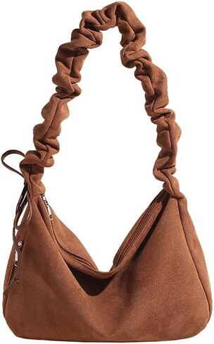 Suede Hobo Bag for Women, Suede Bag Crescent Handbag, Multi-Pocket Shoulder bag for Travel Work Trend Bag in Saudi Arabia