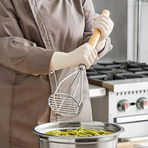 OCS Parts Pro Chef Series 18-Inch Round Potato Masher with Wood Handle | Heavy Duty Chrome Plated Food and Potato Masher for Home and Commercial Kitchens in Saudi Arabia