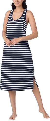 Nautica Womens Sleep Dress 100% Cotton Jersey Knit Racerback Full Length Nightgown with Slit in Saudi Arabia
