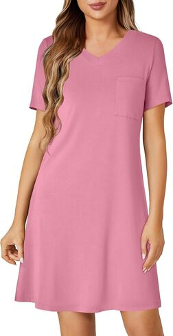 KIFOVEN Women’s Nightgown Short Sleeve Nightdress Sleepshirt V Neck Sleepwear Pajamas Dress with Pocket in Saudi Arabia