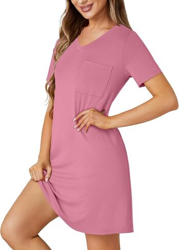 KIFOVEN Women’s Nightgown Short Sleeve Nightdress Sleepshirt V Neck Sleepwear Pajamas Dress with Pocket in Saudi Arabia