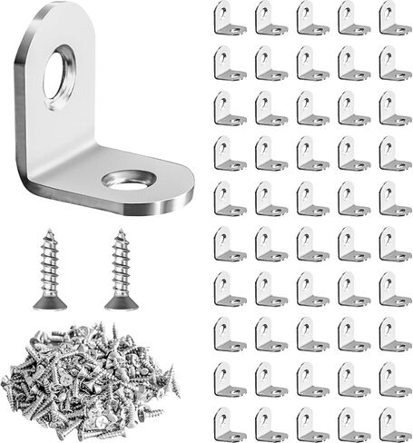 50 Pcs L Bracket Corner Brace MONKIPAER Metal Corner bracket 90 Degree Angle Stainless Steel Bracket with 100 Pcs Screws for securing wooden frames tables chairs bed furniture and other DIY structural in Saudi Arabia