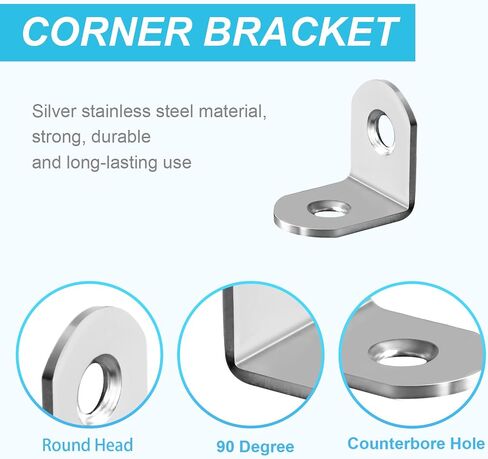 50 Pcs L Bracket Corner Brace MONKIPAER Metal Corner bracket 90 Degree Angle Stainless Steel Bracket with 100 Pcs Screws for securing wooden frames tables chairs bed furniture and other DIY structural in Saudi Arabia