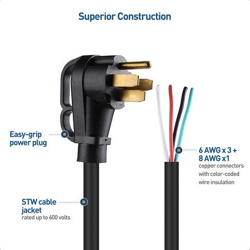 Cable Matters 4 Prong Replacement 50 AMP RV Power Cord, Generator Extension Cord/Generator Power Cord (NEMA 14-50P to 4 Wire) - 25 Feet in Saudi Arabia