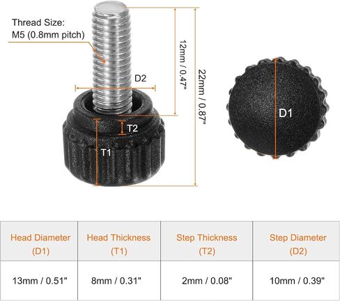 HARFINGTON 20 قطعة مقابض تثبيت مخرشة مسامير إبهام M5 × 12 مم متري خيط ذكر 13 مم رأس بلاستيكي غير لامع 304 مسمار من الفولاذ المقاوم للصدأ مقبض يدوي ملولب مقبض إبهام، أسود in Saudi Arabia