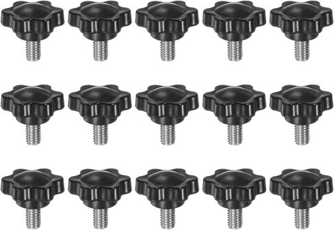 HARFINGTON 15pcs Star Knobs M6 x 10mm 304 Stainless Steel Threaded Stud 25mm Plastic 6-Star Head Hand Tightening Thumb Screw Clamping Jig Knob Handle, Black in Saudi Arabia