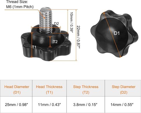 HARFINGTON 15pcs Star Knobs M6 x 10mm 304 Stainless Steel Threaded Stud 25mm Plastic 6-Star Head Hand Tightening Thumb Screw Clamping Jig Knob Handle, Black in Saudi Arabia