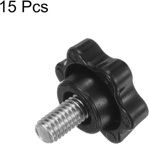 HARFINGTON 15pcs Star Knobs M6 x 10mm 304 Stainless Steel Threaded Stud 25mm Plastic 6-Star Head Hand Tightening Thumb Screw Clamping Jig Knob Handle, Black in Saudi Arabia
