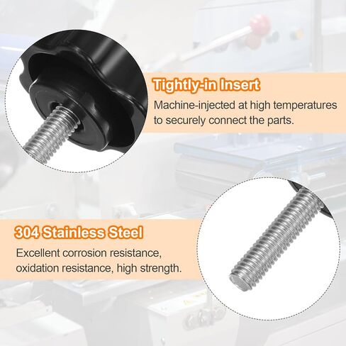HARFINGTON 15pcs Star Knobs M6 x 10mm 304 Stainless Steel Threaded Stud 25mm Plastic 6-Star Head Hand Tightening Thumb Screw Clamping Jig Knob Handle, Black in Saudi Arabia