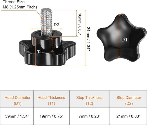 HARFINGTON 4pcs Star Clamping Knobs M8 x 80mm Metric Male Thread 39mm Large Plastic 5-Star Head Hand Tightening Thumb Screw Jig Knob Handle, Black in Saudi Arabia