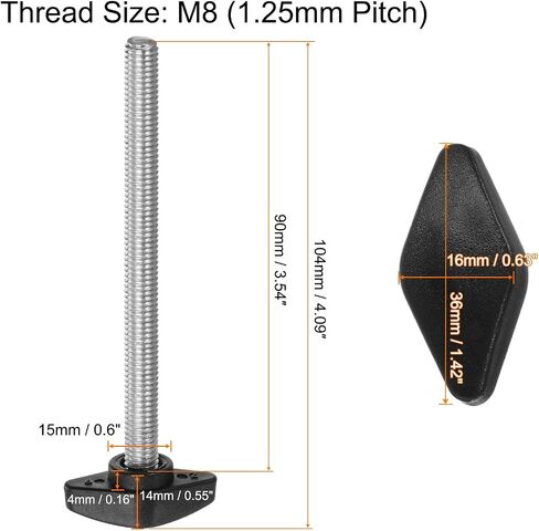 HARFINGTON 8 قطع مقابض جناح تي M8 × 90 مم متري ذكر ملولب على شكل حرف T مقابض بلاستيكية مقابض إبهام براغي تثبيت يدوية مقبض تشديد مقبض إبهام، أسود in Saudi Arabia