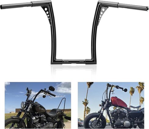 LKV 10 بوصة Rise Ape Hangers المقود، 1-1/4 بوصة قطر شريط الدراجة النارية كروم متوافق مع نماذج Harley Sportster XL 1200 883 Dyna Softail Touring Road Glide Road King in Kuwait