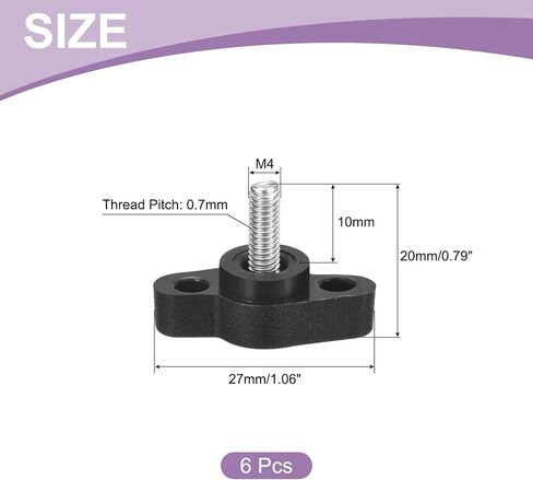uxcell 6Pcs Tee Wing Knobs Thumb Screws, M4 x 10mm Clamping Screw Knob Male Thread 304 Stainless Steel T Shaped Thumb Screws Handle 27mm Dia. for Hand Tightening Knob Replacement, Black in Saudi Arabia