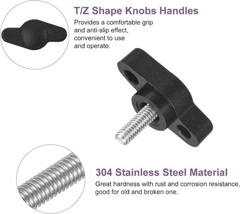 uxcell 6Pcs Tee Wing Knobs Thumb Screws, M4 x 10mm Clamping Screw Knob Male Thread 304 Stainless Steel T Shaped Thumb Screws Handle 27mm Dia. for Hand Tightening Knob Replacement, Black in Saudi Arabia