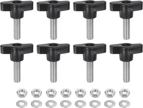 HARFINGTON 8pcs Tee Wing Knobs M8 x 25mm Metric 304 Stainless Steel Threaded Stud 36mm Z/T Head Plastic Handles Thumb Screws Hand Clamping Knob Grip Thumbscrew with Nuts Washers, Black in Saudi Arabia