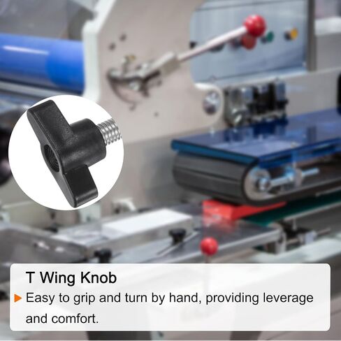 HARFINGTON 8pcs Tee Wing Knobs M8 x 25mm Metric 304 Stainless Steel Threaded Stud 36mm Z/T Head Plastic Handles Thumb Screws Hand Clamping Knob Grip Thumbscrew with Nuts Washers, Black in Saudi Arabia