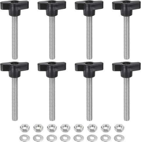 HARFINGTON 8pcs Tee Wing Knobs M8 x 25mm Metric 304 Stainless Steel Threaded Stud 36mm Z/T Head Plastic Handles Thumb Screws Hand Clamping Knob Grip Thumbscrew with Nuts Washers, Black in Saudi Arabia