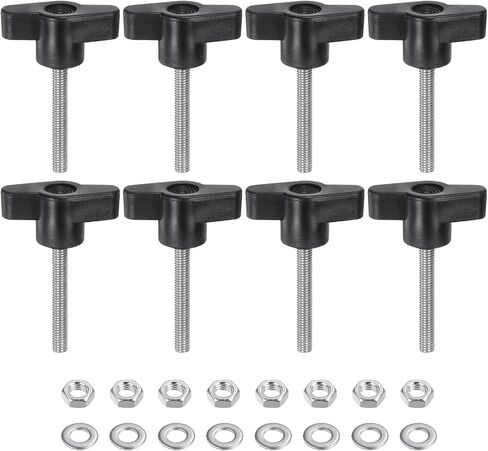 HARFINGTON 8pcs Tee Wing Knobs M8 x 25mm Metric 304 Stainless Steel Threaded Stud 36mm Z/T Head Plastic Handles Thumb Screws Hand Clamping Knob Grip Thumbscrew with Nuts Washers, Black in Saudi Arabia