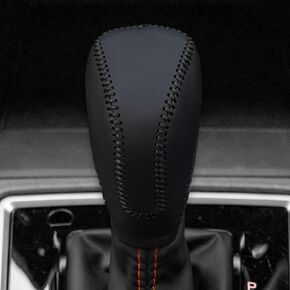 DEYTOP Shift Knob Cover for Subaru Crosstrek & Forester 2019-2023 Auto Leather Gear Shifter Protector Trim for Subaru Impreza 2017-2023 Accessories (Black with Orange Stitches)