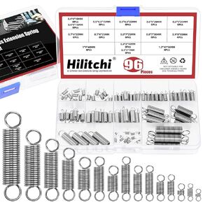 Hilitchi 100Pcs 25Sizes Extension Spring Assortment Kit Extension Spring Stainless Steel Springs Assorted Size Small Springs Compression Tension Springs for Repairs Maintenance